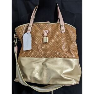 Jessica Simpson Getaway Tote Luggage Bag Purse Peach Orange Soft Gold New READ*